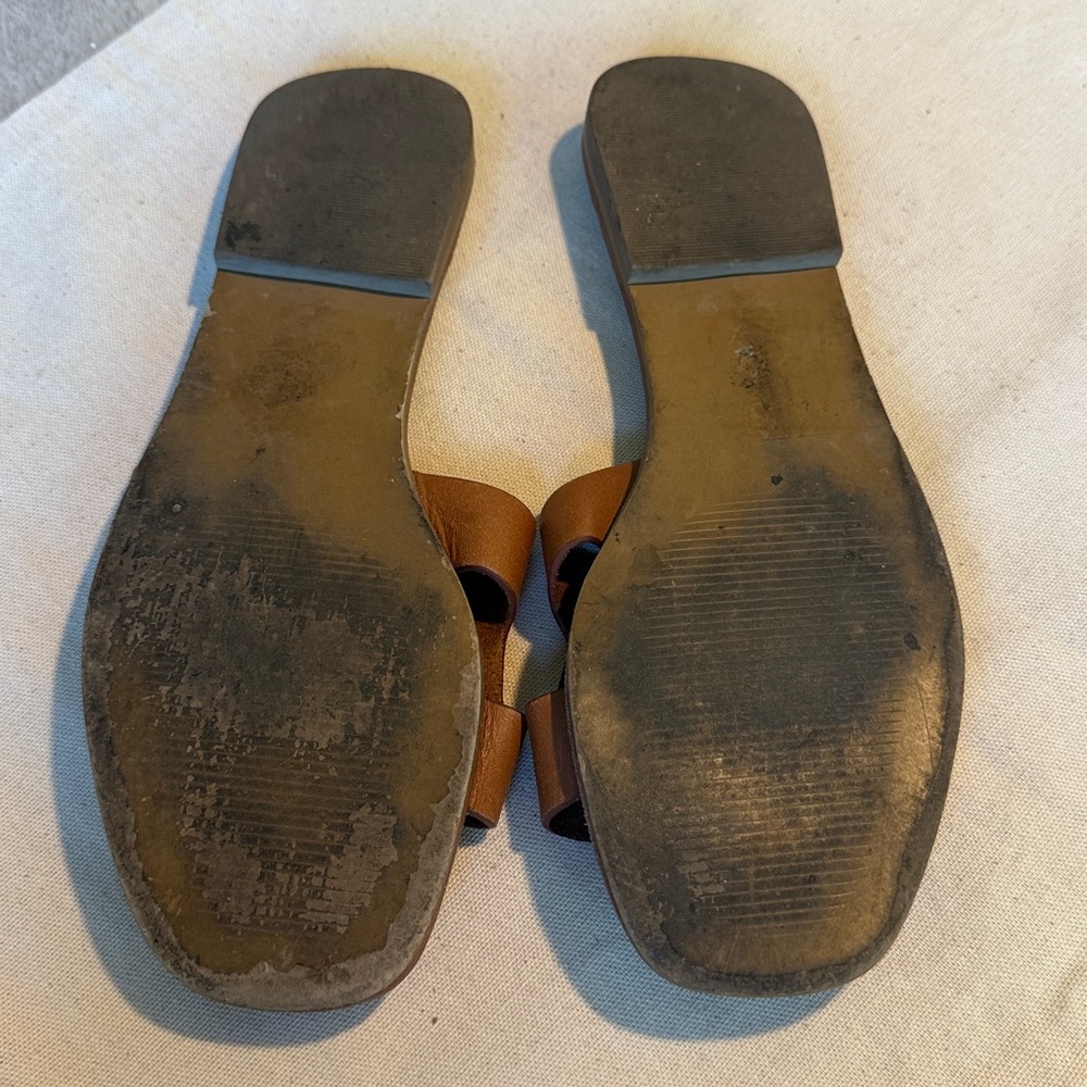 STEVE MADDEN “H” Slide Sandals in Cognac Brown Leather sz 7 - Picture 5 of 6